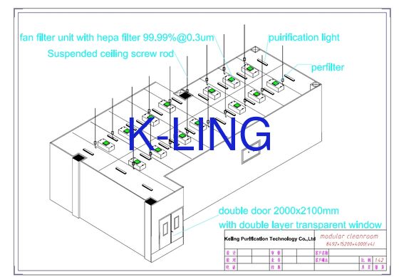 Modulaire Softwall Cleanroom met aanpasbare grootte ISO Klasse 5-8 en 220V 50-60HZ stroomvoorziening
