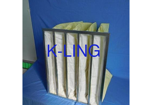 Synthetische vezels 80% vochtigheid Aluminium legering Pocket Air Filter Met gegalvaniseerd staal frame