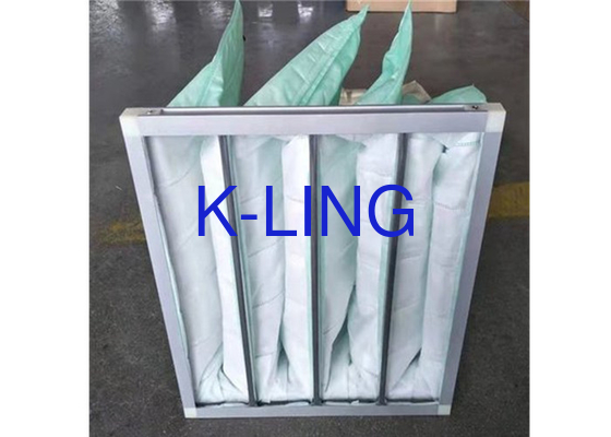 Synthetische vezels 80% vochtigheid Aluminium legering Pocket Air Filter Met gegalvaniseerd staal frame