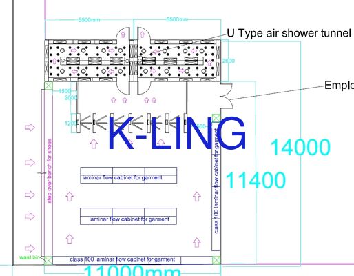 Aanpasbare grootte Cleanroom Air Shower Tunnel met hoge snelheid luchtstroom (20-25m/s) voor meerpersoonscapaciteit (50+ werknemers)