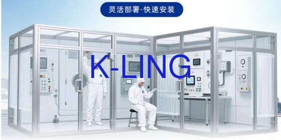 Modulaire clean booth met HEPA-filters die de luchtfiltratie en de naleving van de cleanroom in de halfgeleiderproductie waarborgen